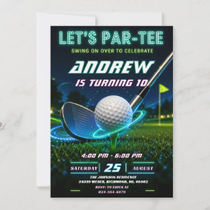 Personal Neon Golf Birthday Invitation