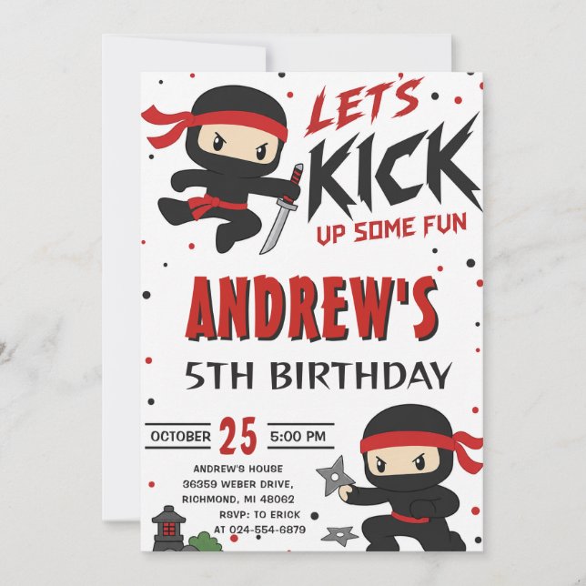 Personal Ninja Warrior boy birthday Invitation (Front)