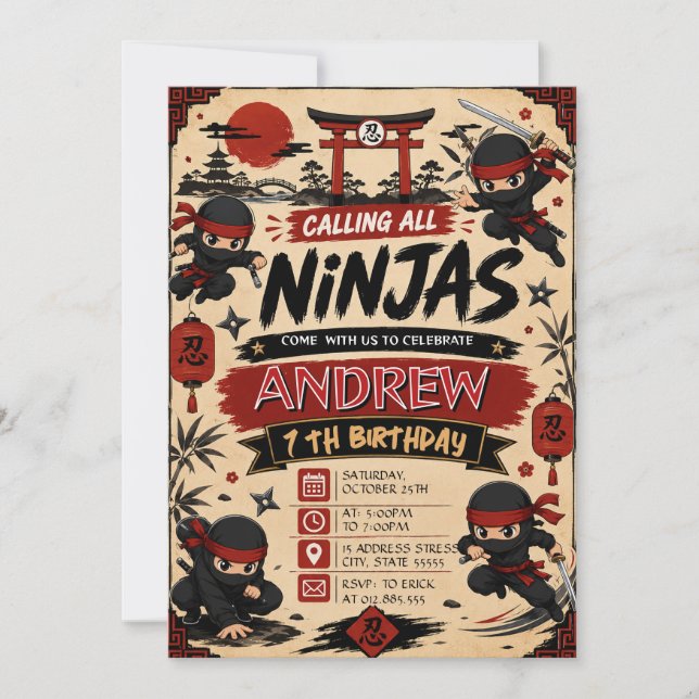 Personal Ninjas Samurai  Birthday Invitation (Front)
