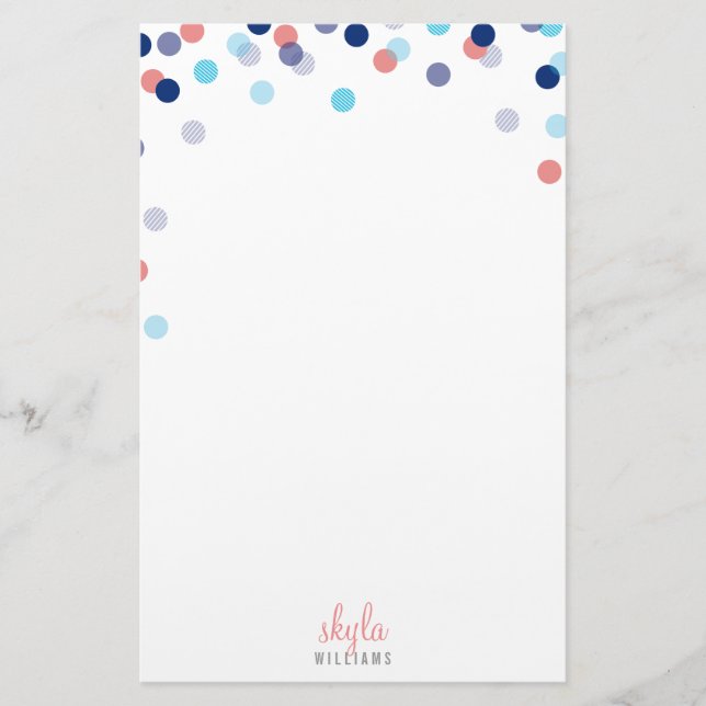 PERSONAL NOTE cute bright confetti navy blue coral Stationery (Front)