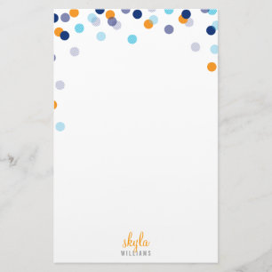 PERSONAL NOTE cute bright confetti orange blue Stationery