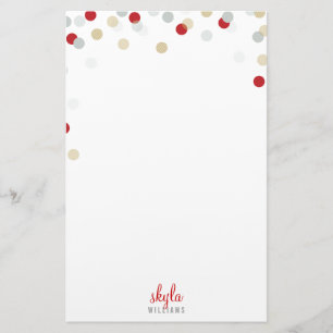 PERSONAL NOTE cute bright confetti red gold silver Stationery