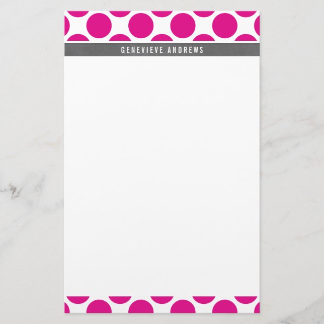 PERSONAL NOTE cute large polka dot bright hot pink Stationery (Front)