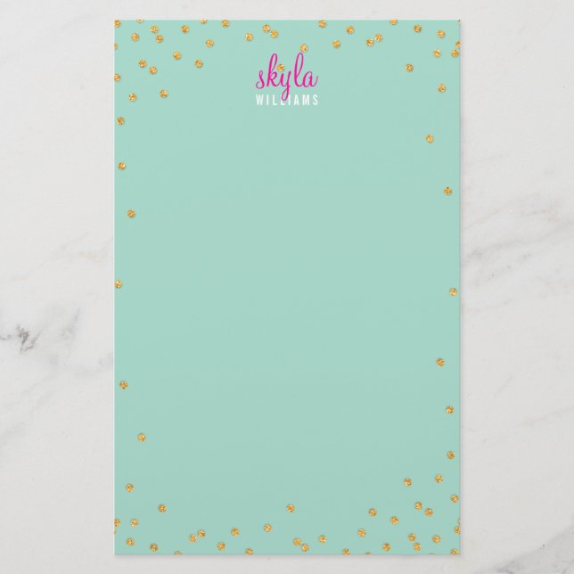 PERSONAL NOTE mini spot confetti gold glitter mint Stationery (Front)
