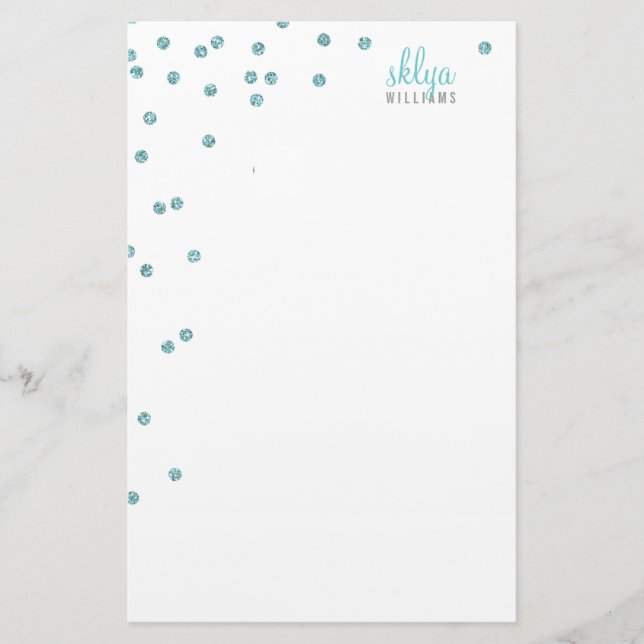 PERSONAL NOTE polka dot confetti blue glitter Stationery (Front)