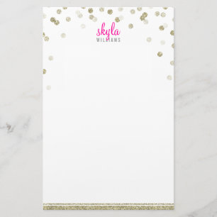 PERSONAL NOTE polka dot confetti old gold glitter Stationery