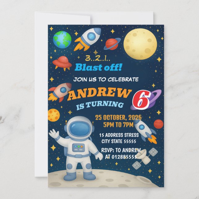 Personal Outer Boy Space Galaxy Blast Off birthday Invitation (Front)