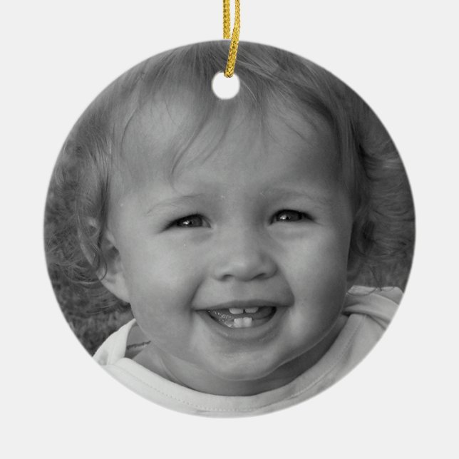 Personal Photo and Custom Text Red Beams Ceramic Ornament (Front)