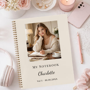 Personal Photo Champagne Beige Script Journal