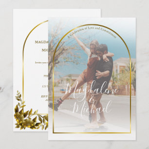 Personal Photo Gold Arch Frame Wedding Invitation