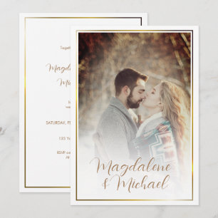 Personal Photo Gold Frame Typography Wedding Invitation