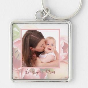 Personal Photo Happy Mother's Day Peach Floral Key Ring