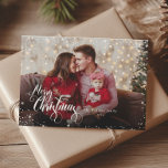 Personal Photo Merry Christmas Green Holiday Card<br><div class="desc">Personal Photo Merry Christmas Elegant One Photo Snow Frame Green Holiday Card</div>