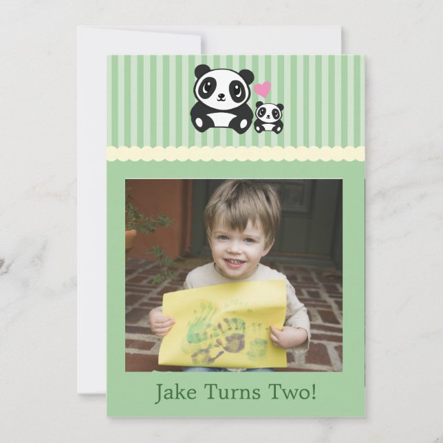 Personal Photo Panda Birthday Invitation - Green (Front)