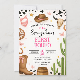 Personal Pink 1st Rodeo Girl Cowgirl Invitation