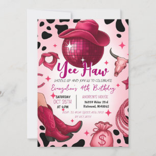 Personal Pink Cowgirl Disco Rodeo Birthday Party Invitation