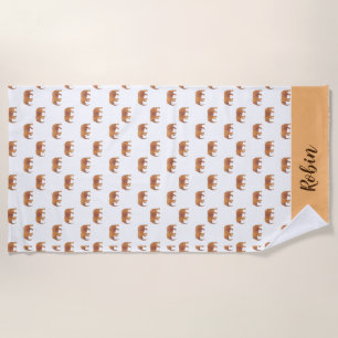 Personal Pink Elephants Pattern Gold White Beach Towel