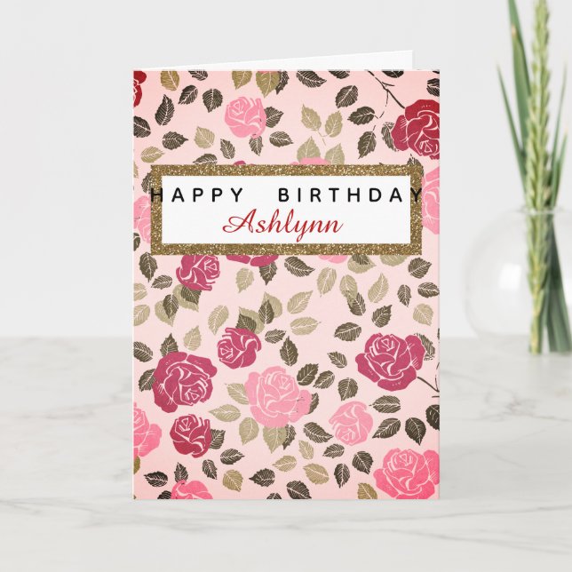 Personal Pink Floral Happy Birthday  Card (Front)