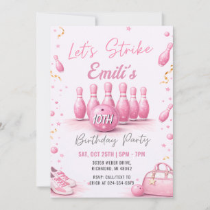 Personal Pink Girls bowling Birthday Invitation