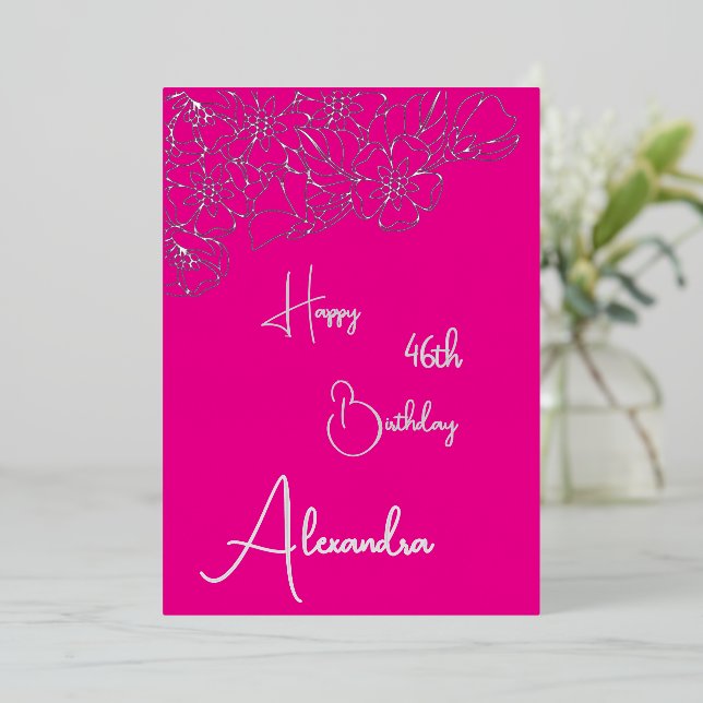 Personal Pink & Silver Named & Aged Birthday Card (Standing Front)