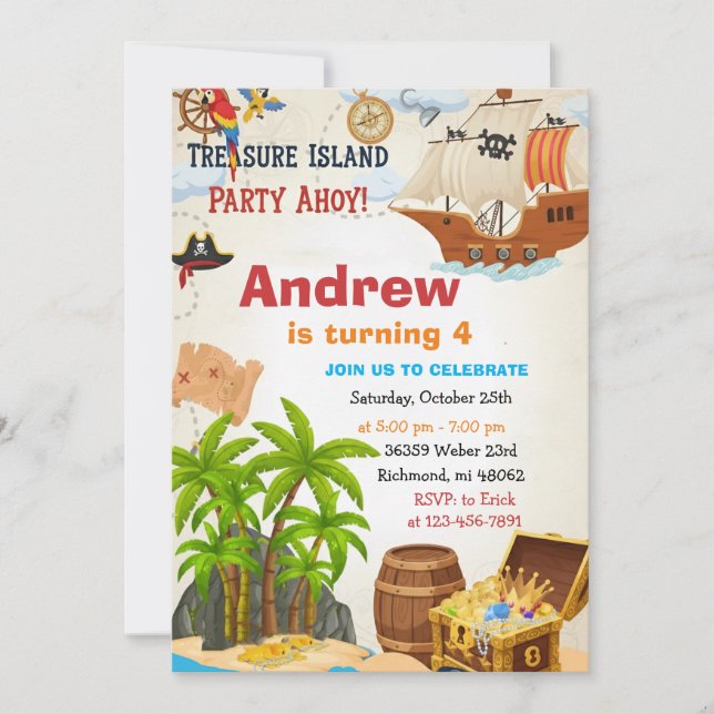 Personal Pirate Birthday Party Invitation Card (Front)