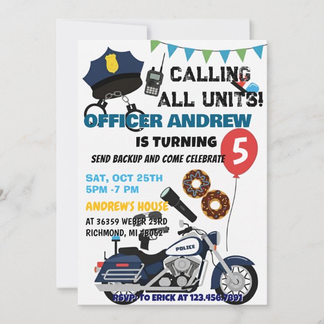 Personal Policeman Cop birthday Party for kid Invitation (Front)