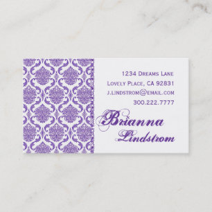 Personal Purple and White Damask Business Card