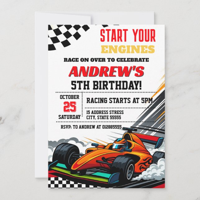 Personal Race Car Birthday party for boy Invitation (Front)