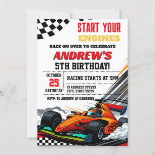 Personal Race Car Birthday party for boy Invitation