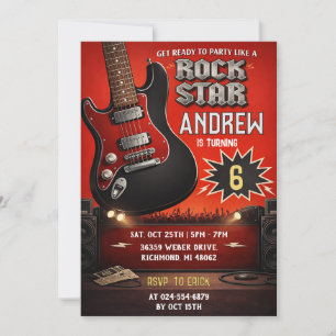 Personal Red Black Rock and Roll Birthday Invitation