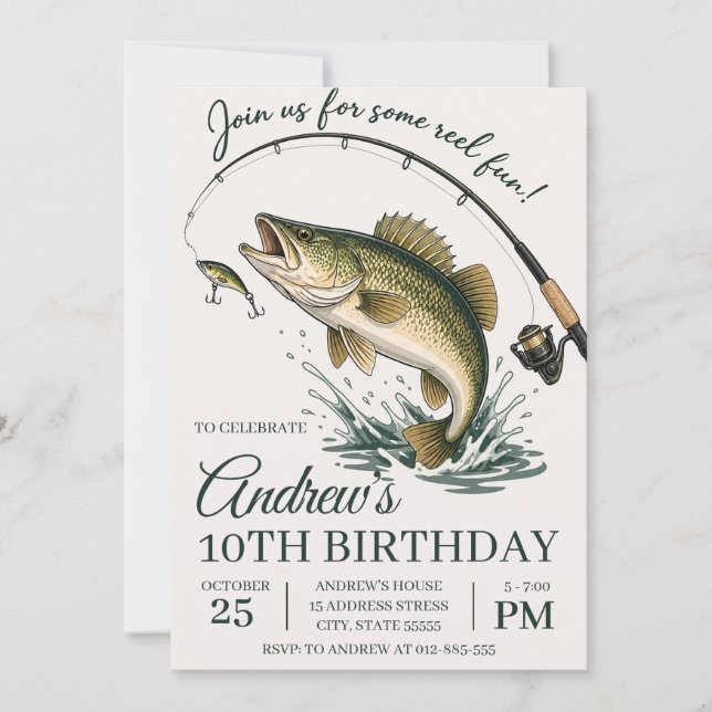 Personal Reel in the Fun Fishing Birthday Invitation (Front)