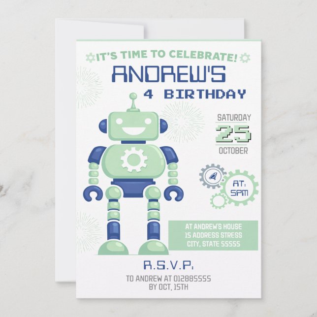 Personal Robot Birthday Invitation (Front)
