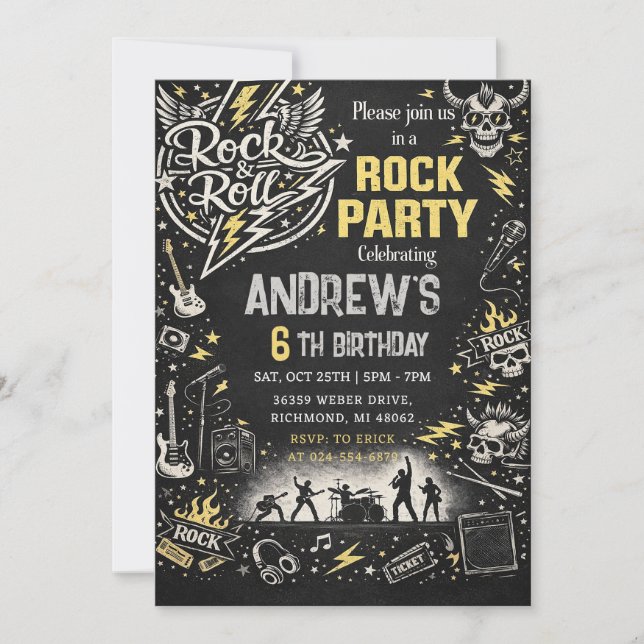 Personal Rock and Roll Birthday Party Invitation (Front)