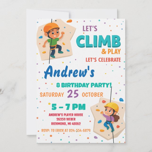 Personal Rock Climbing Birthday Party Invitation (Front)