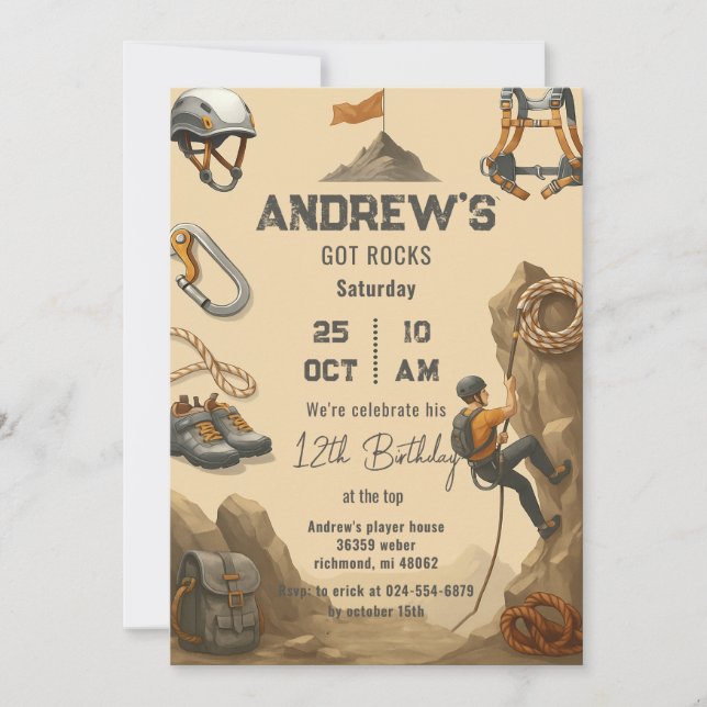 Personal Rock Climbing Birthday Party Invitation (Front)