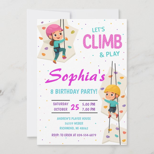 Personal Rock Climbing Birthday Party Invitation (Front)