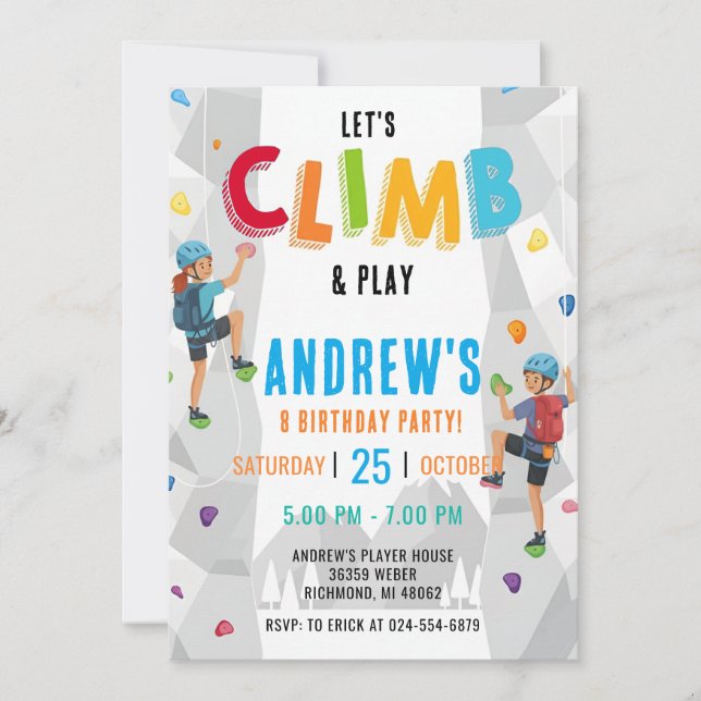 Personal Rock Climbing Birthday Party Invitation (Front)