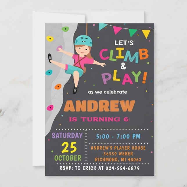 Personal Rock Climbing Birthday Party Invitation (Front)