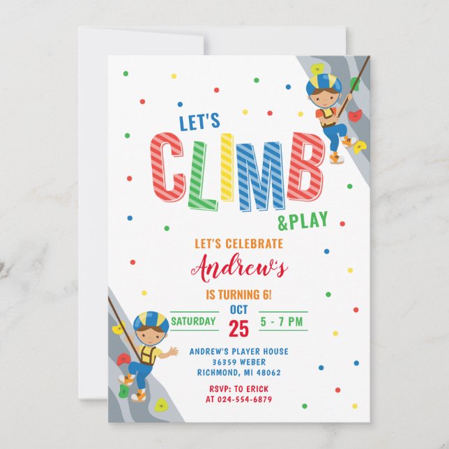 Personal Rock Climbing Birthday Party Invitation (Front)