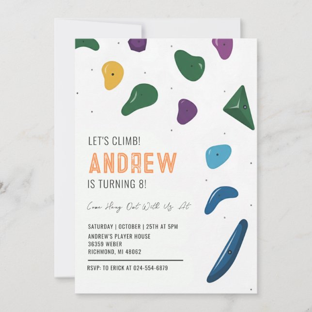 Personal Rock Climbing Birthday Party Invitation (Front)