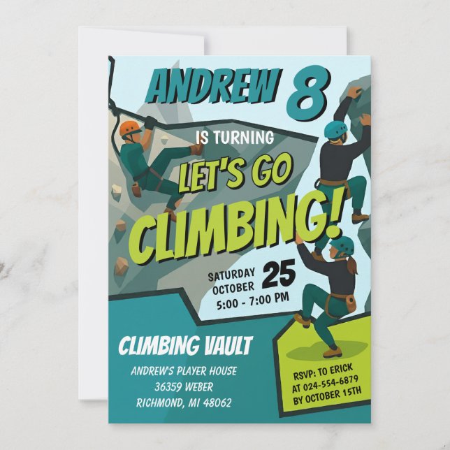Personal Rock Climbing Birthday Party Invitation (Front)