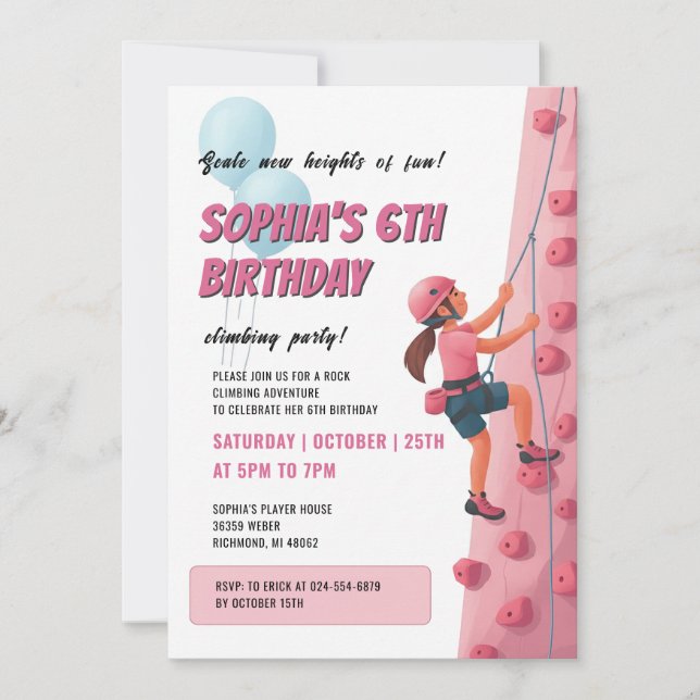 Personal Rock Girls Climbing Wall birthday  Invitation (Front)