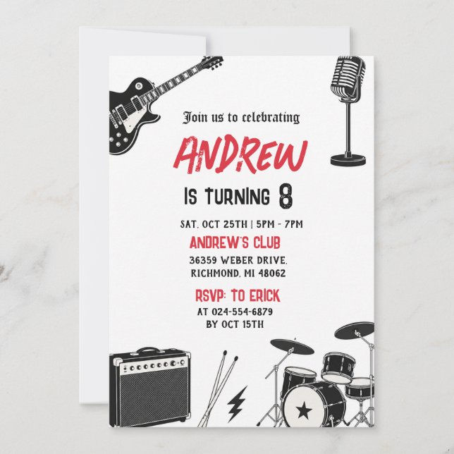Personal Rock Star Birthday party Invitation (Front)