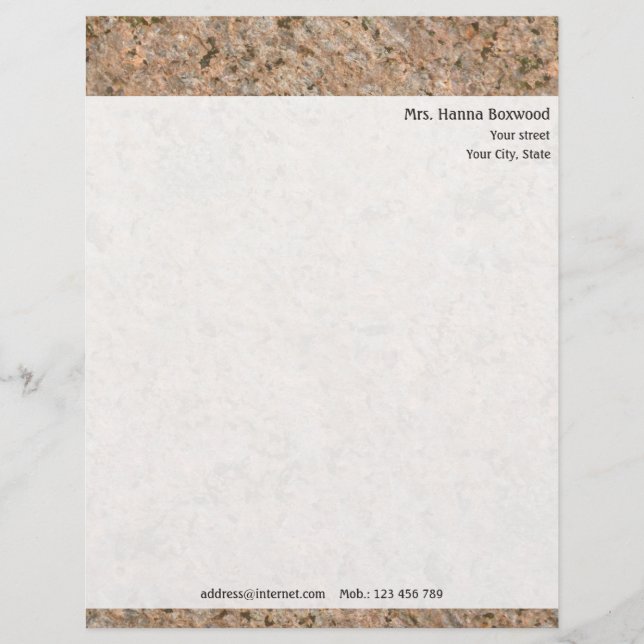 Personal Rock Texture with Return Address Personalized Letterhead (Front)
