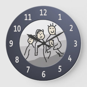 Personal Round Blue Frame Custom Photo Large Clock