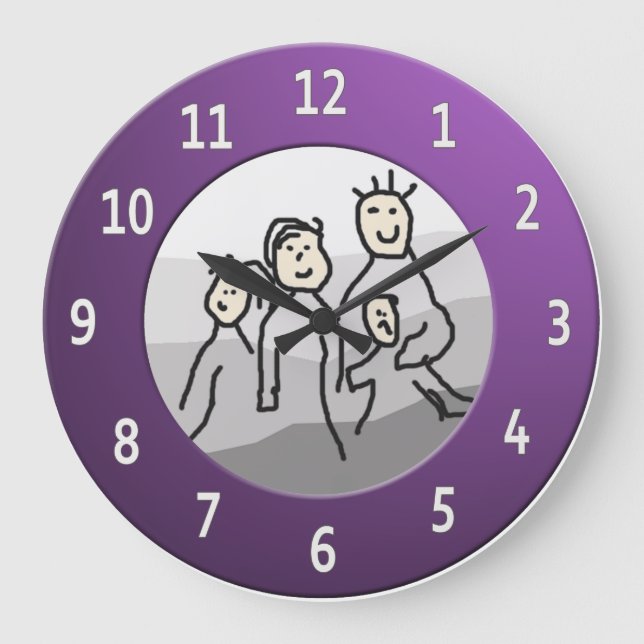 Personal Round Purple Frame Photo Large Clock (Front)