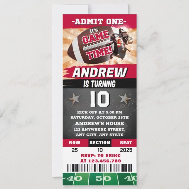 Personal Rugby birthday Ticket For boy Invitation (Front)