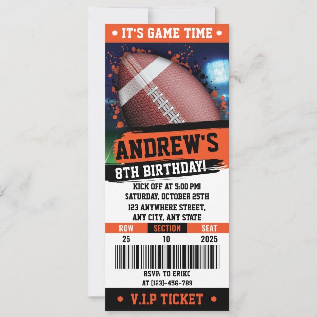 Personal Rugby Ticket birthday Party Kids Invitation (Front)