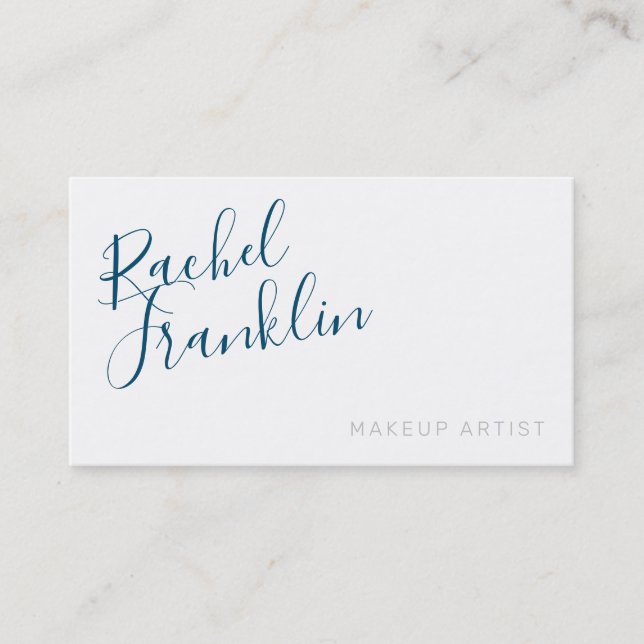 PERSONAL script name modern chic dark navy blue Business Card (Front)