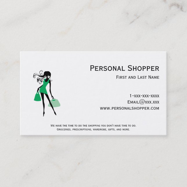 Personal Shopper Green Business Card (Front)
